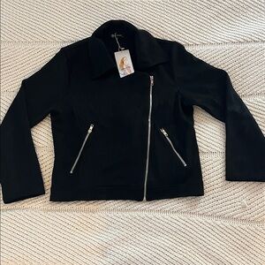 Chic Black Jacket with Silver Zippers